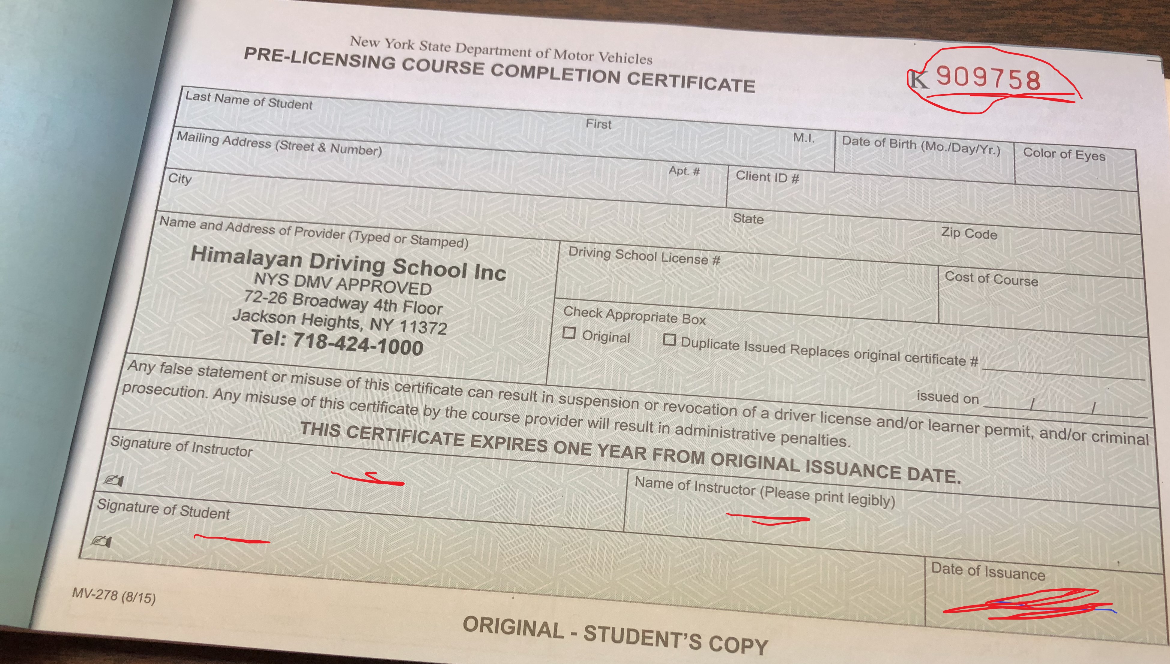 5 hour class NY Pre licensing class MV278 5 hour class NY